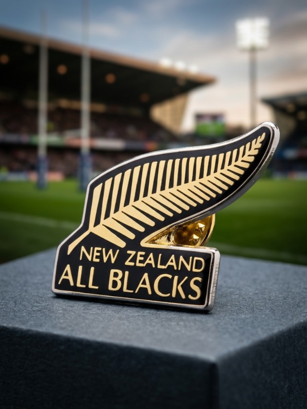 New Zealand All Blacks Gold and Black Rugby Lapel Pin - Travel Souvenir